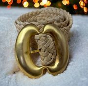 Handmade soft braided belt with heavy gold brass buckle 38 inches medium