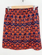 Alya Orange Navy Blue Printed Elastic Waist Mini Skirt Women's Size Medium M