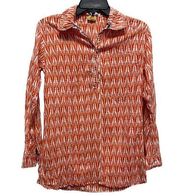 Roberta Roller Rabbit Women's Printed Button Up Orange Size S Rolled Sleeve Top