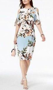 Jax black label cold shoulder blue white floral summer party dress size 6