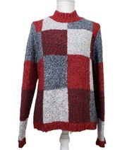 Christopher & Banks Womens Vintage Y2K Burgundy Gray Check Knit Sweater Sz S