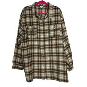 Kori Shirt Womens 1XL Brown Blue Plaid Collared Wool Shacket Oversized