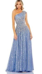 MAC DUGGAL NEW Beaded Embellished One Shoulder A Line Gown in Slate Blue 8