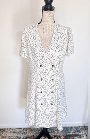 Davi & Dani Polka Dot Flutter Sleeve Double Breasted Dress Size L