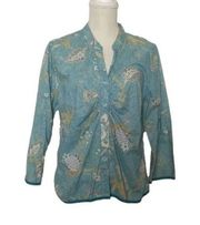 Christopher & Banks Women's Large long sleeve button up blue‎ blouse