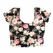 Forever 21  Floral crop top XS F21 flowers cap sleeve scoop neck cropped 90s tee