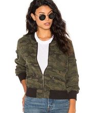 Sanctuary Tencel Linen Olive Green Camo Bomber Jacket with Black Details-Small