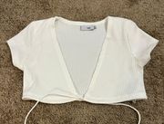 White Ribbed Cross Tie Crop Top