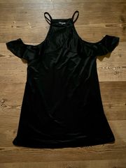 NWT  graduation little black dress with off the shoulder ruffle, size M