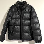 DKNY faux leather oversized black puffer jacket