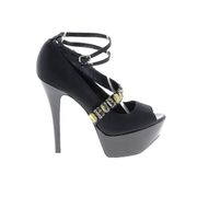 H By Halston Greta Black Satin Rhinestone Stiletto Platform Pumps Open Toe 9