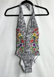 JOHNNY WAS Spring Halter Embroidered One Piece Swimsuit NWT in XS