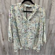 Ana Watercolor Sheer Blouse Cinched Waist Plus Size