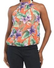 RACHEL ZOE Halter Neck Keyhole Back Floral Top