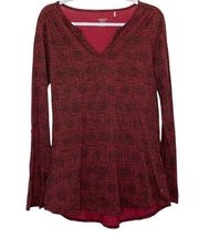 Toad & Co Burgundy Red and Brown V Neck Long Sleeve T-Shirt Size Medium