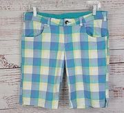 Oakley Blue White Yellow Plaid Low Rise Bermuda Women's Shorts Size Junior's 11