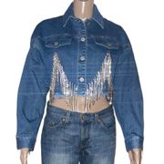 Rhinestone Fringe Cropped Denim Jacket