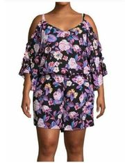 Bold Elements Cold Shoulder Large Floral Print Ruffle Tank Romper