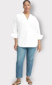 Everlane The Poplin V-Neck Tunic Shirt in White 2