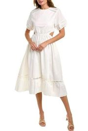 Leota Michelle Lace Trim Poplin Midi Dress, White Size L New w/Tag