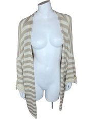 NWT By Together Womens Large Striped Lightweight Cardigan Sweater Tan Cream