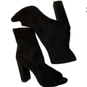 Vegan Suede peep toe stretch bootie