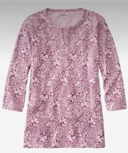 LL Bean Pink Floral Three-Quarter-Sleeve Splitneck Tunic Top Size L