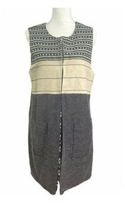 Sanctuary Summer In The City Vest Size L Hemp Stripes Sleeveless Long Open Front