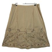 Embroidered Sequin Skirt Tan Khaki A-Line, Women Medium Coquette Boho Balletcore