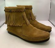 Minnetonka Women’s Fringe Ankle Boots Brown Leather Size 7