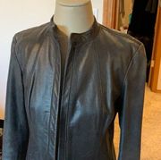 DKNY fitted leather jacket, black/grey size 6