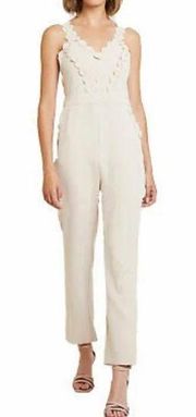 New  Scalloped Trim Idris Jumpsuit Adjustable Strap Alabaster Beige