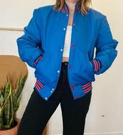 Vintage Holloway Bruins Varsity Snap Button Quilted Bomber Jacket in Cobalt Blue