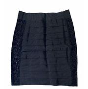 Tory Burch Antiscia Sequin Paneled Bondage Style Pencil Mini Skirt Black Size XS