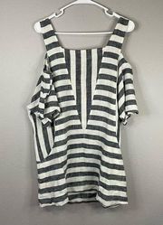 Soft Surroundings Striped Dress S Linen Cold Shoulder Style 29299