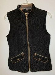 LA Coalition Quilted Vest Size X-Small Black with Gold Trim Fur Lined