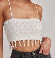 12th Tribe Aria Pearl Beaded Embellished Crop Top Tank NWT