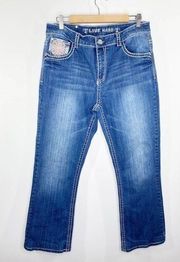 Ed Hardy Dark Wash Blue Denim Cotton Blend Zip Fly Jeans Women's Size 16