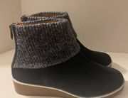 Adrienne Vittadini NAVY Tevin Suede Wedge Bootie Knit Cuff NWOB - 9.5