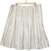 LOFT White & Silver Metallic Striped Knee-Length Skirt