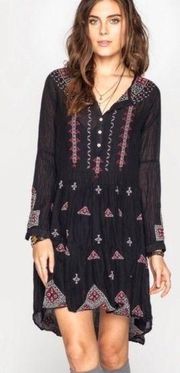 Johnny Was Embroidered Ava Peasant Dress Black