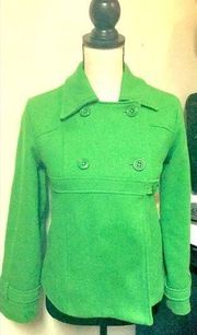 Neon Kelly Green Peacoat Style Jacket: A-line, Loose Fit, Sz. XL or Woman’s XS