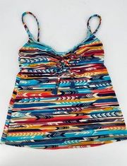 Lucky Brand Tankini Swimsuit Top Sz S Multicolor Southwestern Print