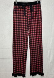 Simply Southern Pajama Pants Red Black Check Lounge Ruffle Hem Sz M (28x29)