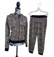 Juicy Couture 2PC SET Velvet Joggers Polyester Faux Fur Soft Warm Leopard Hoodie