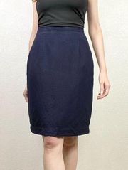 Halston Navy Blue Textured Silk Pencil Skirt