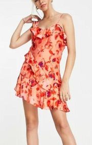 Watercolor Rose Asymmetric Mini Slip Dress