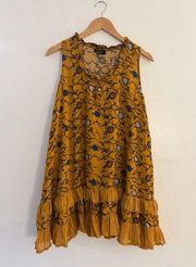 YELLOW NAVY FLORAL SHIFT DRESS FLOWY DRAPE M