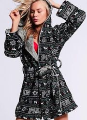 NIP Victoria's Secret PINK Black White Red Green Holiday Reversible Robe  M/L