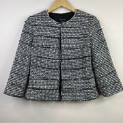 Doncaster Collection Classic Black White Fringe Boucle Tweed Blazer Jacket 8